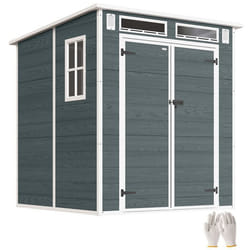 Abri de jardin - Outsunny - double porte 3 fenêtres 2 aérations anti-UV avec plancher - résine - 182 x 182 x 196 cm - gris