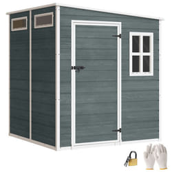 Abri de jardin - cabanon de stockage - Outsunny - plancher structure aluminium 3 fenêtres - résine - 182x182x183cm - gris effet bois