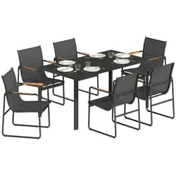 Salon de jardin - Outsunny - 7 pièces - table et chaises - acier et verre - 6 personnes - noir