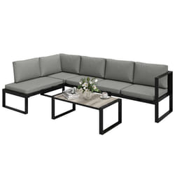 Salon de Jardin Extérieur dAngle - Outsunny - 5 Personnes - Canapés Chaise et Table - Métal Textilène - Gris Foncé