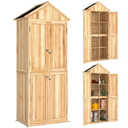 Armoire de jardin - Abri outils - Outsunny - 4 portes toit en pointe asphalte étagères amovibles - bois - 82x50x190cm - bois naturel