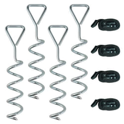 Piquet dancrage au sol - SPORTNOW - lot de 4 ancrages spirales 4 sangles ajustables - acier galvanisé - 32x8cm - argent