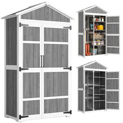Armoire de jardin - abri de jardin - Outsunny - étanche avec toit en métal double porte - bois - 105x55x179cm - blanc et gris