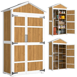 Armoire de jardin - abri de jardin - Outsunny - étanche avec toit en métal double porte - bois - 105x55x179cm - blanc et naturel