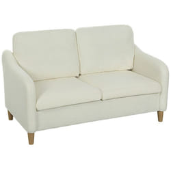 Canapé 2 places - HOMCOM - coussins inclus assise rembourrée - structure en bois massif - tissu bouclette - 137x69x82cm - crème