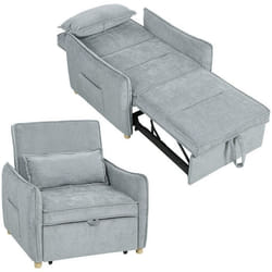 Fauteuil convertible 1 place - HOMCOM - 3 en 1 - clic-clac - assise large dossier réglable oreiller - chenille - 88x84x87cm - gris