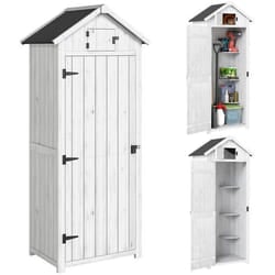 Armoire de jardin - Outsunny - abri outils 3 étagères 2 portes toit bitumé stockage extérieur - bois - 77x54x179cm - gris clair