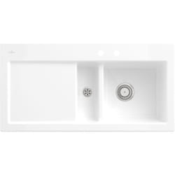 Evier céramique blanc Villeroy & Boch SUBWAY PURE 1 bac et demi - égouttoir gauche
