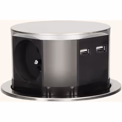> Multiprise encastrable > 3 prises 230V > 1 USB-A + 1 USB-C > Prise inox