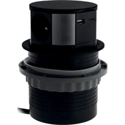 Cuisissimo - Prise plan de travail ruby - Bloc 3 prises + 1 usb-a et 1 usb-c rétractable noir