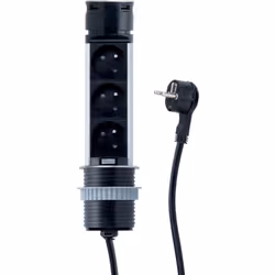 > Multiprise rétractable > 3 prises > 2 USB-A > Prise inox une fois la prise encastrée et fermée