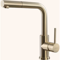 POINTS FORTS : > Robinet doré H 290 x L 220 mm > Douchette extractible mono jet > Mitigeur pour cuisine > Robinetterie cuisin ...