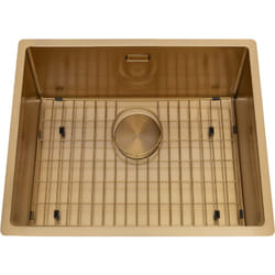 Vier sous-plan inox doré Luisina legato 1 bac 560x440 - Grille et cache bonde doré inclus