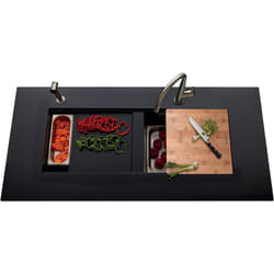 Evier granit Luisina lounge noir 1 grand bac et demi + 1 égouttoir - Planche en bambou incluse
