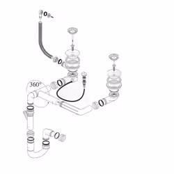 > Vidage automatique > 2 Bondes évier 114 mm, trou évier 90 mm > Trop plein rond > Siphon gain de place