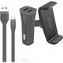 Support Smartphone Voiture + Chargeur Allume-Cigare 2A 2 USB + Câble Lightning