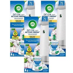 AIR WICK Lot de 3 Diffuseurs spray automatique désodorisant sans gaz Active Fresh + 1 recharge Fleur de Coton ET Orchidée