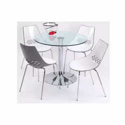 Table repas ronde PLANET  90x90 en verre piétement acier chromé