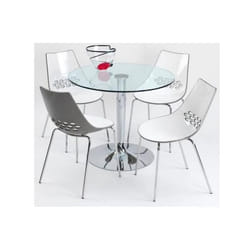 Table repas ronde PLANET  90x90 en verre piétement acier chromé