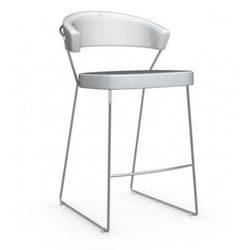 Chaise de bar NEW YORK design italienne  structure acier chromé assise cuir blanc optique