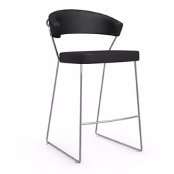 Chaise de bar NEW YORK design italienne  structure acier chromé assise cuir noir