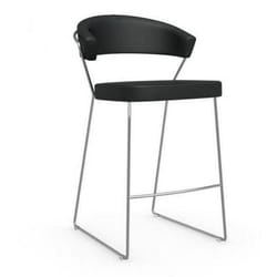 Chaise de bar NEW YORK design italienne  structure acier chromé assise cuir noir