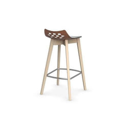 Tabouret de bar JAM W  orange transparent avec piétement en bois naturel