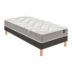 Ensemble matelas Bultex primo sommier Vigoroso gris fumé et pieds Back To Basics 90x190