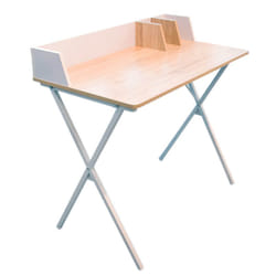 Altobuy - badie - Bureau Plateau Effet Bois et Piètement Blanc - Marron clair
