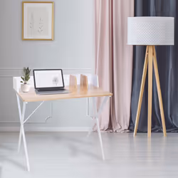 Altobuy - badie - Bureau Plateau Effet Bois et Piètement Blanc - Marron clair