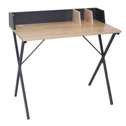 Badie - Bureau Plateau Effet Bois et Piètement Gris Foncé - Marron clair