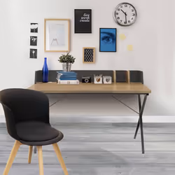 Badie - Bureau Plateau Effet Bois et Piètement Gris Foncé - Marron clair