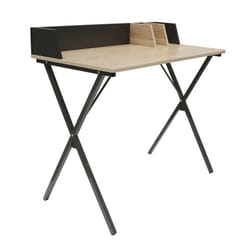 Badie - Bureau Plateau Effet Bois et Piètement Noir - Marron clair