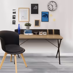 Badie - Bureau Plateau Effet Bois et Piètement Noir - Marron clair