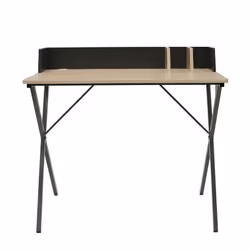 Badie - Bureau Plateau Effet Bois et Piètement Noir - Marron clair