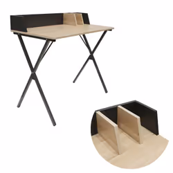 Badie - Bureau Plateau Effet Bois et Piètement Noir - Marron clair - Vue supplémentaire 5