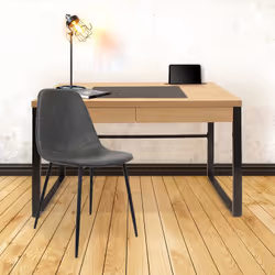 CALEB - Bureau Plateau Effet Bois et Piètement Noir