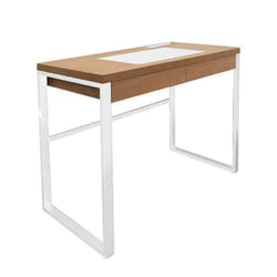Caleb - Bureau Plateau Effet Bois et Piètement Blanc - Marron clair