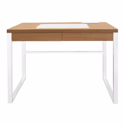 Caleb - Bureau Plateau Effet Bois et Piètement Blanc - Marron clair