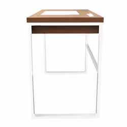 Caleb - Bureau Plateau Effet Bois et Piètement Blanc - Marron clair - Vue supplémentaire 4