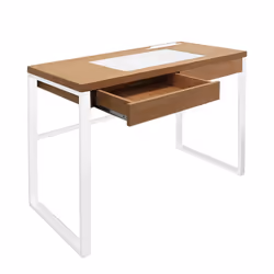 Caleb - Bureau Plateau Effet Bois et Piètement Blanc - Marron clair - Vue supplémentaire 5