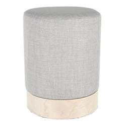 TOBIAS - Pouf Tissu Gris Clair et Base Aspect Bois