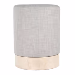 TOBIAS - Pouf Tissu Gris Clair et Base Aspect Bois