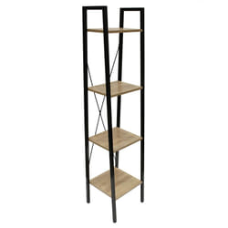 Dara - Etagère Simple 4 Plateaux Métal et Aspect Bois - Noir