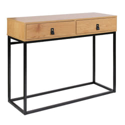 Abril - Console 2 Tiroirs Aspect Bois et Pieds Métal - Marron foncé