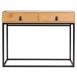 Abril - Console 2 Tiroirs Aspect Bois et Pieds Métal - Marron foncé