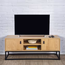 Altobuy - abril - Meuble tv 2 Portes Aspect Bois et Pieds Métal - Marron foncé