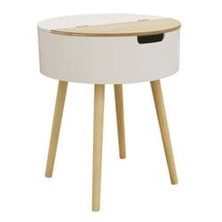 Rofia - Table Basse Ronde Blanche avec Coffre - Blanc
