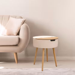 Rofia - Table Basse Ronde Blanche avec Coffre - Blanc
