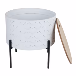 Altobuy - corally - Table d'Appoint Ronde Blanche avec Coffre - Blanc
